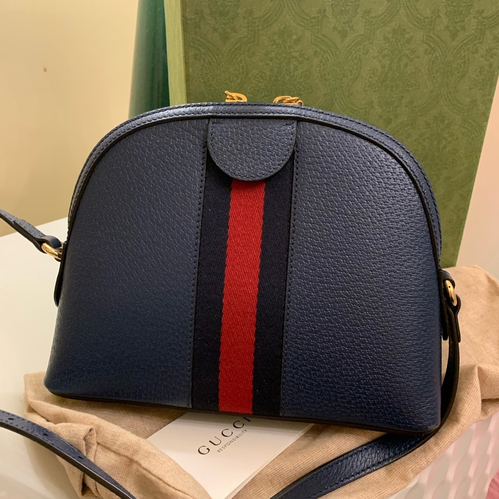 SOLDGucci Navy Blue Leather Ophidia Small Shoulder Crossbody Web Bag - Picture 5 of 12